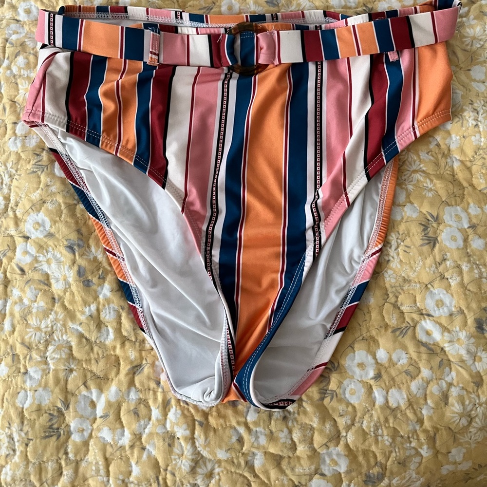 Modcloth multi-colored High waisted bikini bottoms w/ belt, size M